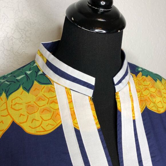 Tracy Negoshian Abby Pineapple Stripes navy yellow tunic top size Medium NWT - Picture 7 of 13